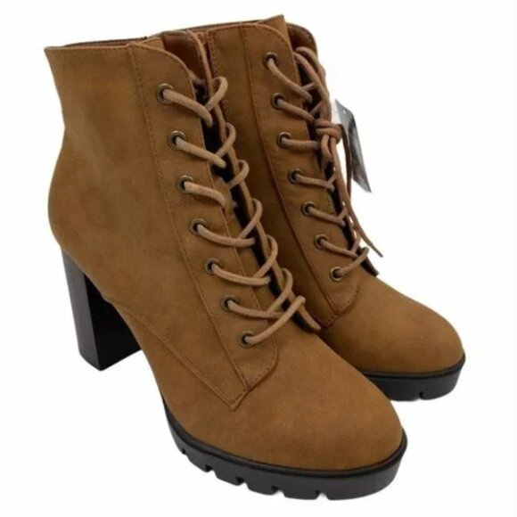 NEW Platform Chunky Heel Lace Up Brown Suede Leather Combat Boots US 9 EU 40 - Picture 2 of 7